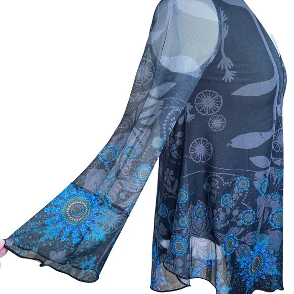 Desigual Women’s Sheer Mesh Top with Printed Design & Rhinestones Lined Fits S-M - Picture 5 of 11